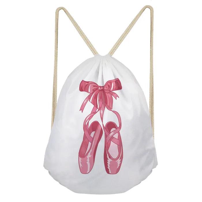Pink Ballet Shoes Drawstring Bag Small School Backpack