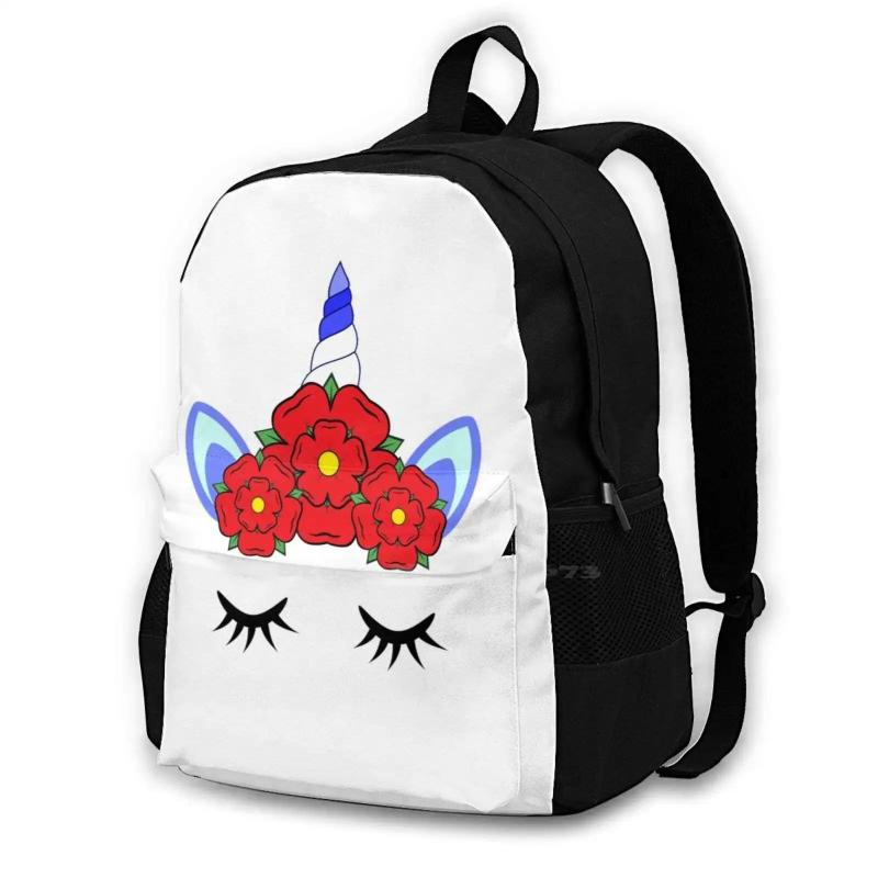 Unicorn Crown Red Flower Satchel Schoolbag Backpack
