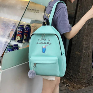 4 Pcs Sets Canvas Schoolbags For Teenage Girls Female Children Shoulder Bags