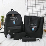 4 Pcs Sets Canvas Schoolbags For Teenage Girls Female Children Shoulder Bags