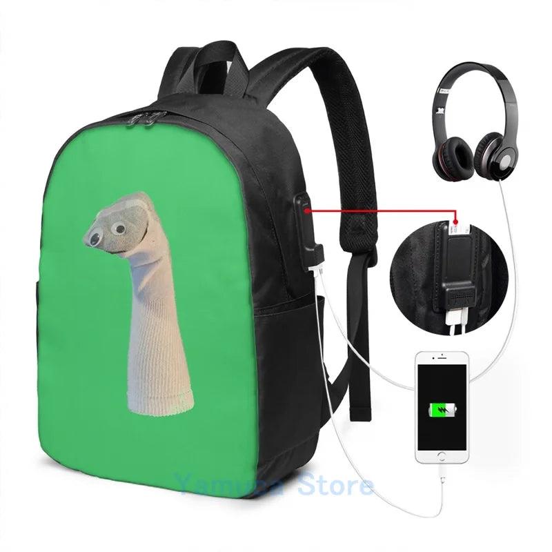 Funny Graphic Baldis Sock Puppet USB Charge Backpack