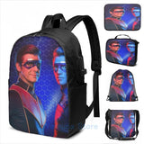 Funny Graphic Captain Man and Kid Danger USB Charge Backpack