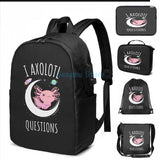 Funny Axolotl Questions USB Charge Backpack for School Travel