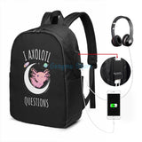 Funny Axolotl Questions USB Charge Backpack for School Travel