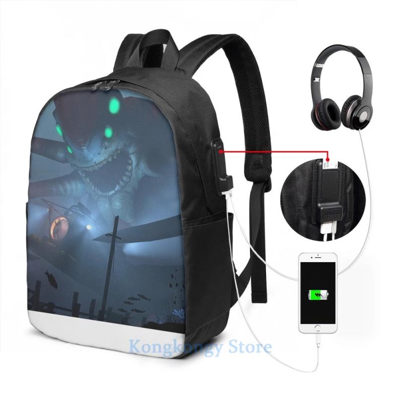 Funny Subnautica USB Charge Backpack - School Travel Laptop Bag