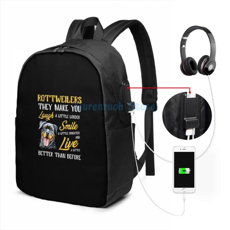 Funny Rottweiler Quote USB Charge Backpack School Bag