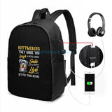Funny Rottweiler Quote USB Charge Backpack School Bag