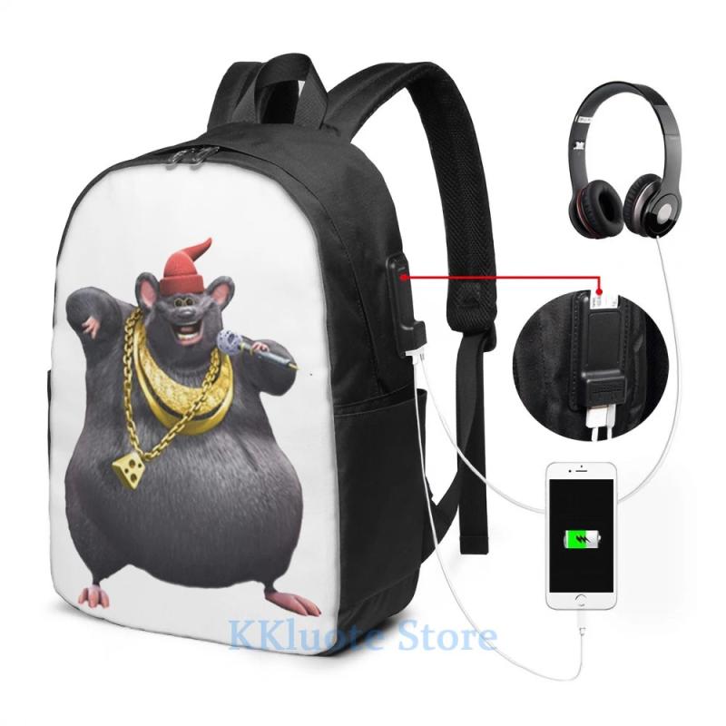 Biggie Cheese USB Charge Backpack School Travel Laptop Bag