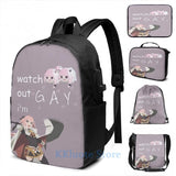 Funny Astolfo USB Charge Backpack School Travel Laptop Bag