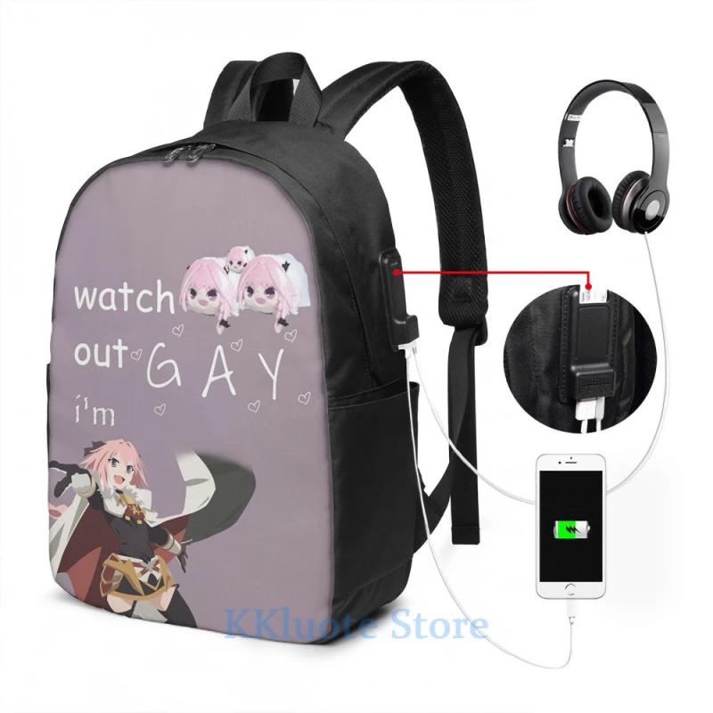 Funny Astolfo USB Charge Backpack School Travel Laptop Bag