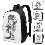 Arale USB Charge Backpack Funny Graphic Print Men Women School Travel Laptop Bag