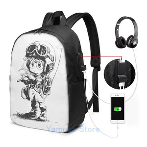 Arale USB Charge Backpack Funny Graphic Print Men Women School Travel Laptop Bag