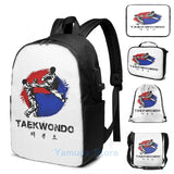 Funny Graphic print Taekwondo USB Charge Backpack men School bags Women bag