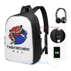 Funny Graphic print Taekwondo USB Charge Backpack men School bags Women bag