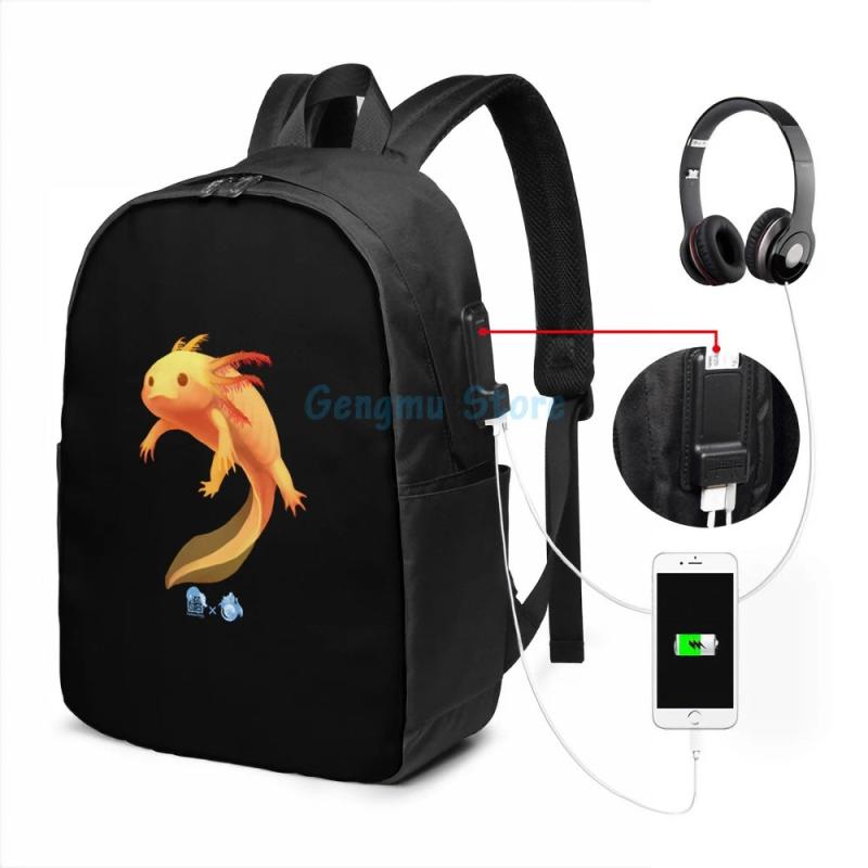 Axolotl USB Charge Backpack Funny Graphic Print School Travel Laptop Bag