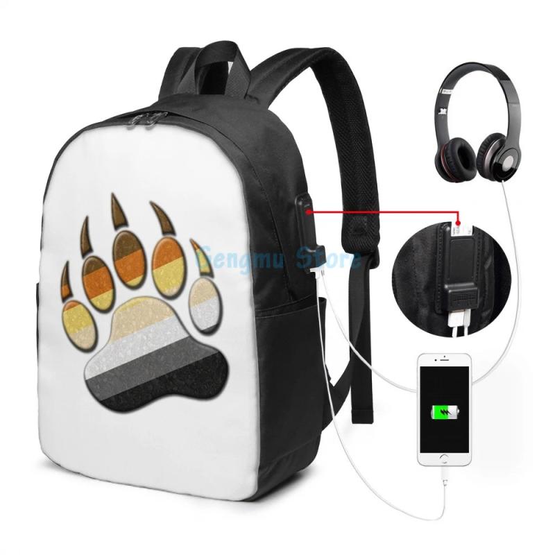 Gay Bear Pride Paw USB Charge Backpack School bags