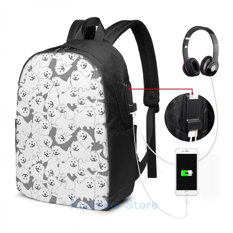 Funny Graphic print UNDERTALE Tile of Dog USB Charge Backpack men School bags