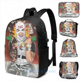 Funny Graphic Print Anuel AA USB Charge Backpack Men School Bags Women Bag
