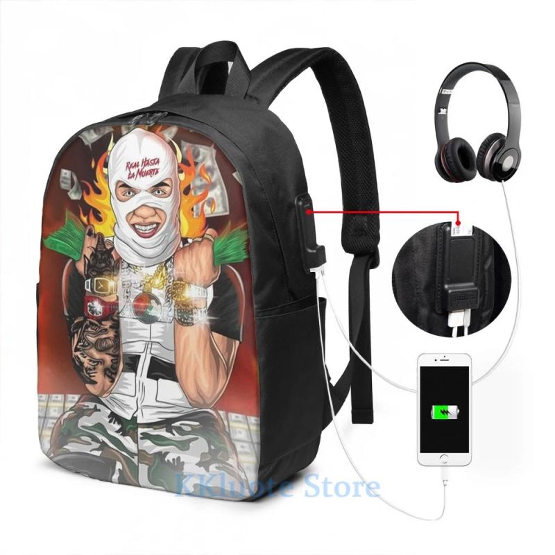 Funny Graphic Print Anuel AA USB Charge Backpack Men School Bags Women Bag
