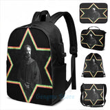 Funny Graphic print Haile Selassie Star of David USB Charge Backpack