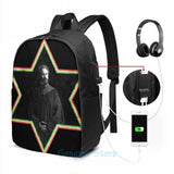 Funny Graphic print Haile Selassie Star of David USB Charge Backpack