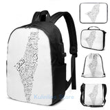 Funny Graphic Print Map with Darwish Poem USB Charge Backpack