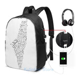 Funny Graphic Print Map with Darwish Poem USB Charge Backpack
