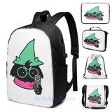 Funny Ralsei Graphic Print USB Charge Backpack School Travel Laptop Bag
