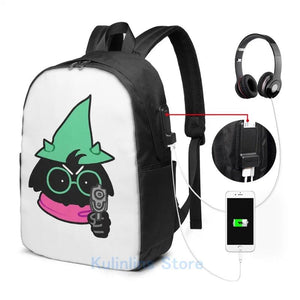 Funny Ralsei Graphic Print USB Charge Backpack School Travel Laptop Bag