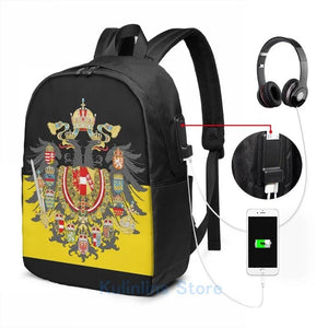 Austrian Flag USB Charge Backpack Men Women Travel Laptop Bag