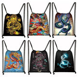 Harajuku Style Chinese Dragon Drawstring Backpack for Women