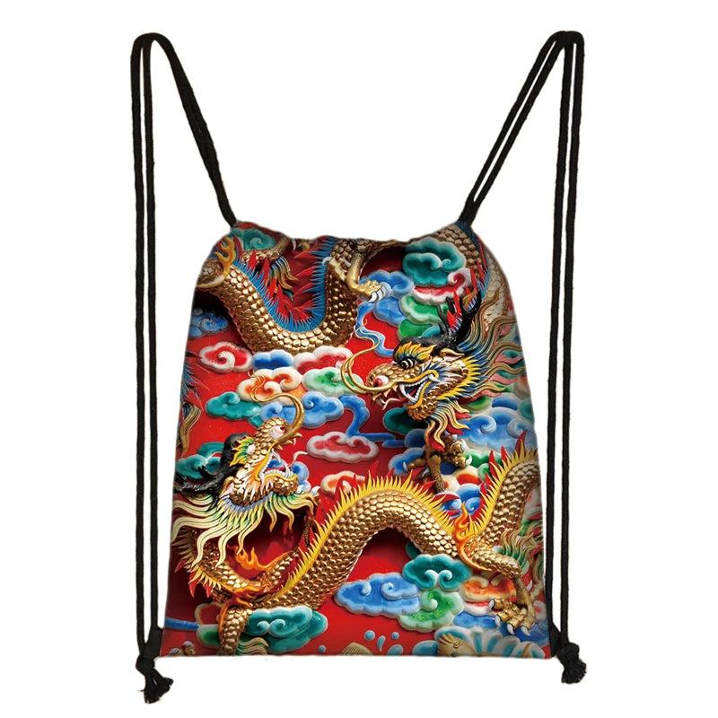 Harajuku Style Chinese Dragon Drawstring Backpack for Women