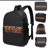 Highland Cows USB Charge Backpack School Travel Laptop Bag