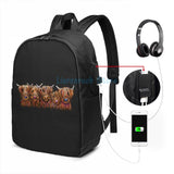 Highland Cows USB Charge Backpack School Travel Laptop Bag
