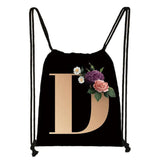 Harajuku 26 Letter Flower Backpack Ladies Drawstring Bag