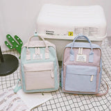 Canvas Backpack Women Teenager School Bag Splicing Knapsack Large Capacity