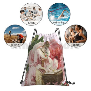 Pink Rose Backpack Drawstring Gym Bag Waterproof Vintage