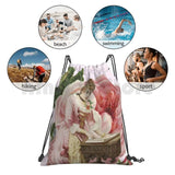 Pink Rose Backpack Drawstring Gym Bag Waterproof Vintage