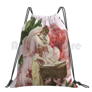 Pink Rose Backpack Drawstring Gym Bag Waterproof Vintage