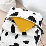 D0UD Mini Canvas Daypack with Plush Pendant Cow Print Backpack for Women