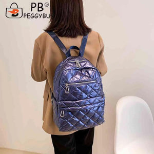 Quilted Women Backpacks Nylon Rhombic Lattice Cotton-Padded Backpack