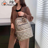 Quilted Women Backpacks Nylon Rhombic Lattice Cotton-Padded Backpack