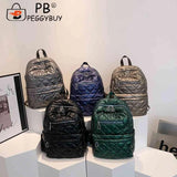 Quilted Women Backpacks Nylon Rhombic Lattice Cotton-Padded Backpack