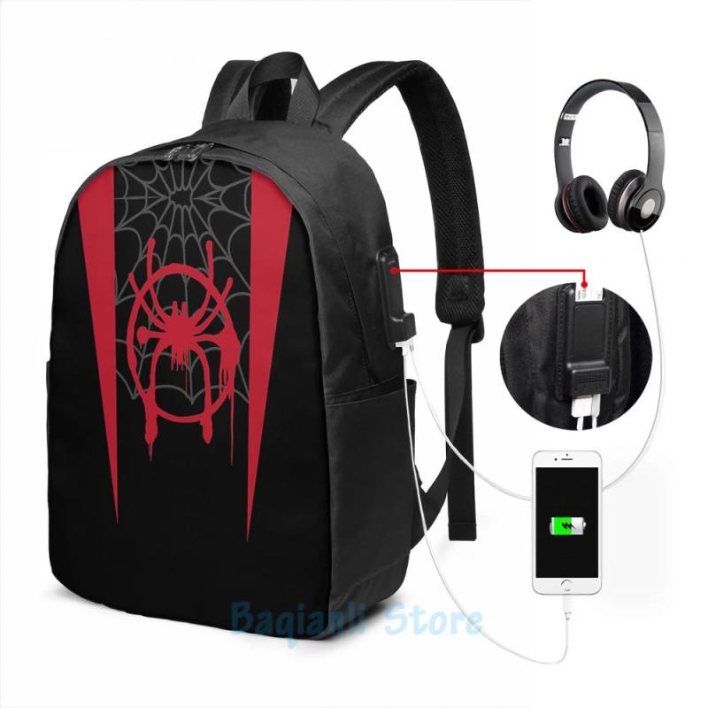 Miles Morales USB Charge Backpack School Travel Laptop Bag