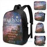 Funny Graphic Print Jehovah Psalm 8318 USB Charge Backpack