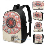 Okami Zodiac Wheel USB Charge Backpack School Travel Laptop Bag