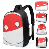 Polandball Countryball USB Charge Backpack School Travel Laptop Bag