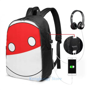 Polandball Countryball USB Charge Backpack School Travel Laptop Bag
