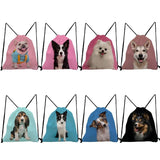 Dog Printed Backpack for Students School Book Bag Drawstring Pocket