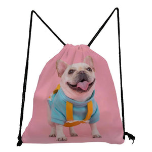Dog Printed Backpack for Students School Book Bag Drawstring Pocket